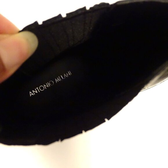 Antonio Melani Black Leather Chunky Lug Block Heel Chelsea Boots Women Size 9 M - Picture 6 of 9